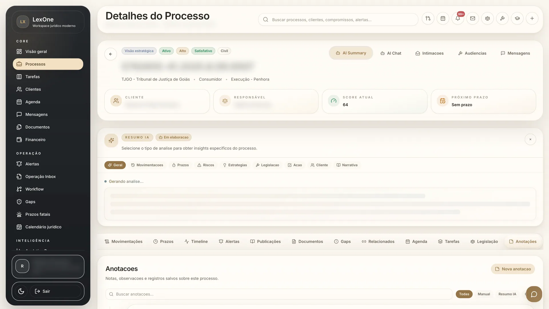 Resumo de processo com foco na próxima providência