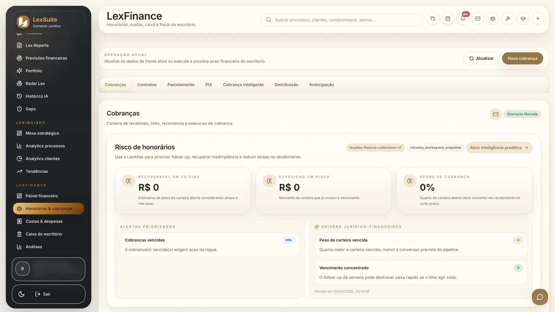 Cobranças, recorrência e honorários do escritório no LexFinance
