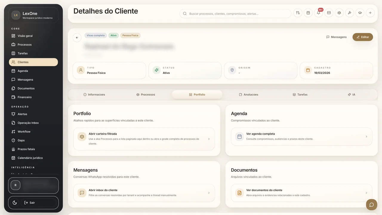 Carteira, agenda e documentos vinculados ao cliente