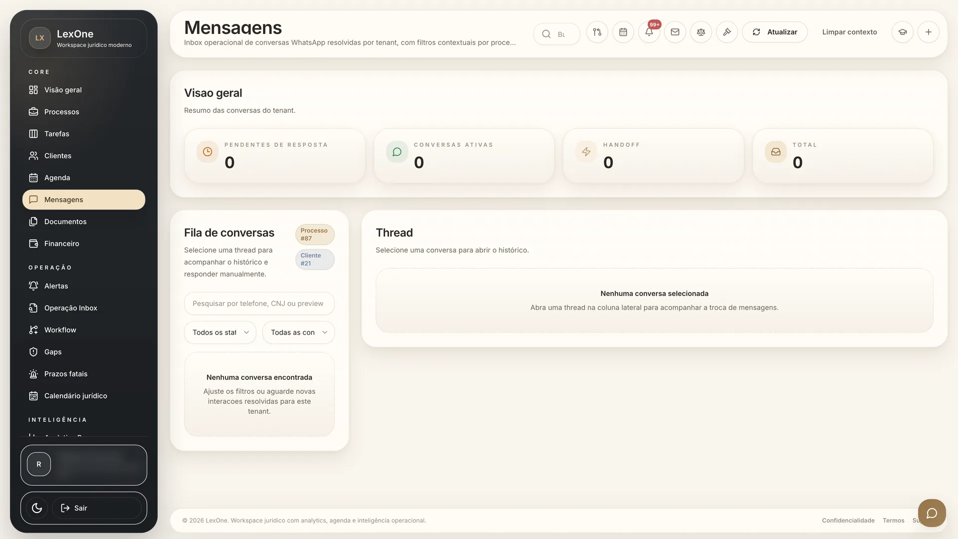 Mensagens ligadas ao processo do cliente