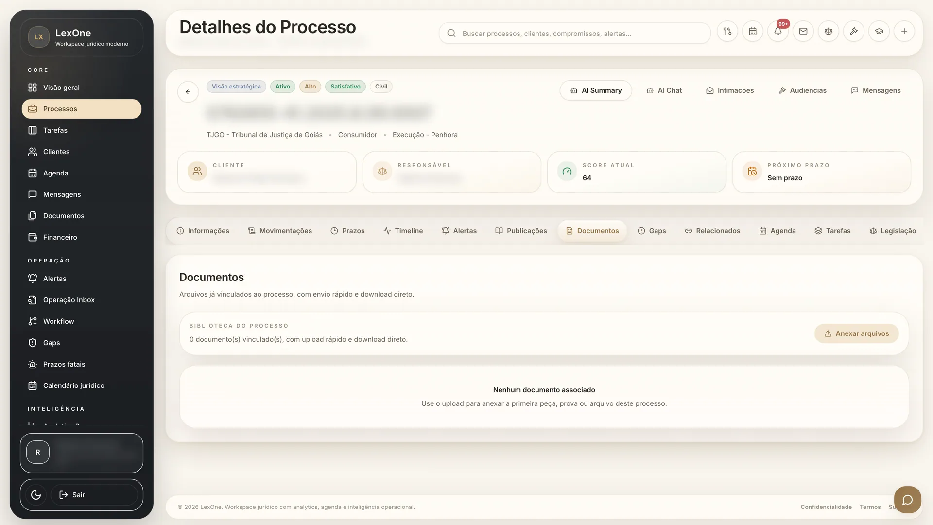 Documentos ligados ao processo no LexOne