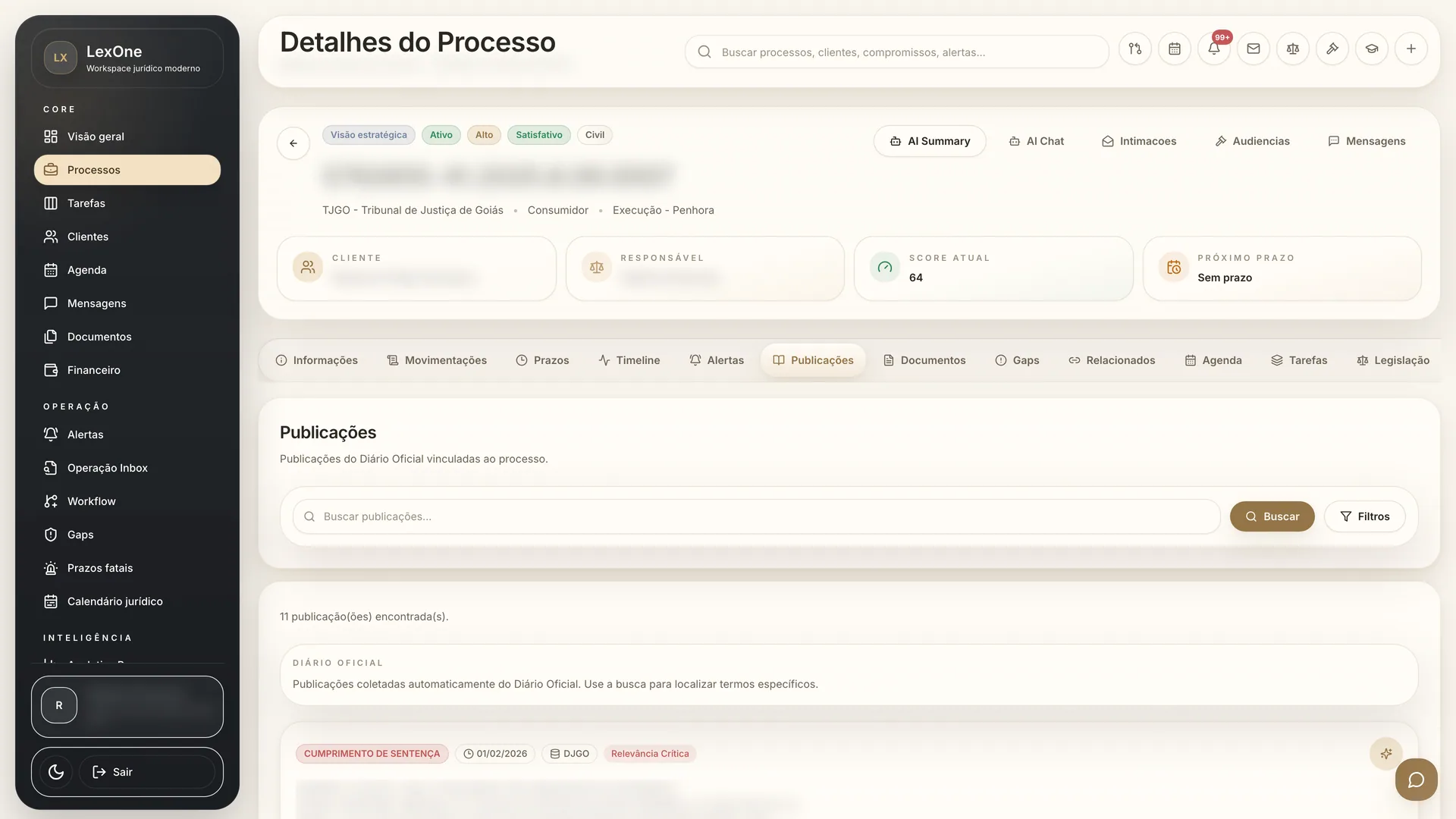 Publicações do Diário Oficial vinculadas ao processo