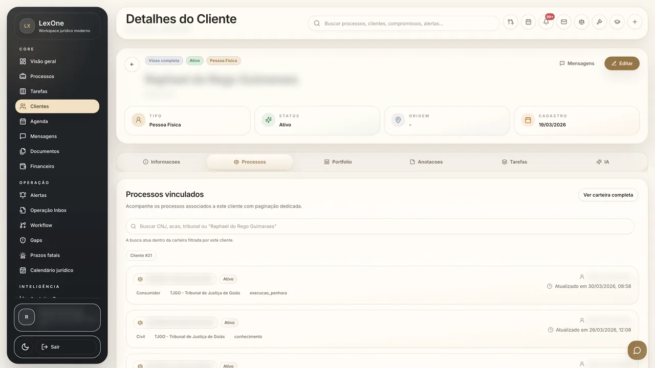 Carteira de processos vinculada ao cliente