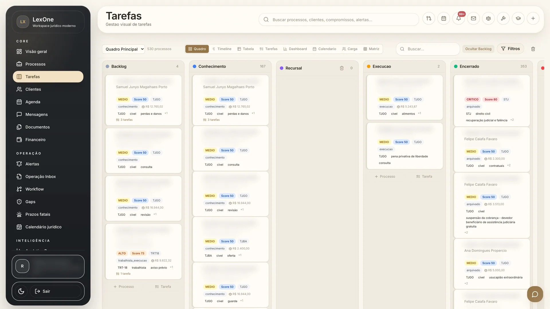 Pulso de Execução com Movimentos, etapas, prioridade e responsáveis