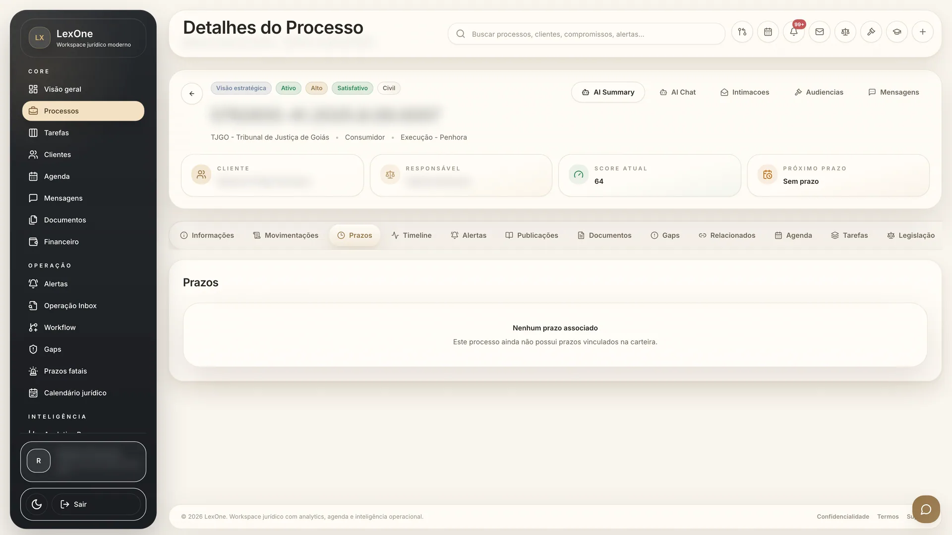 Prazos vinculados ao processo específico