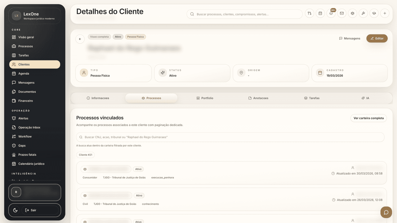 Carteira de processos vinculada ao cliente