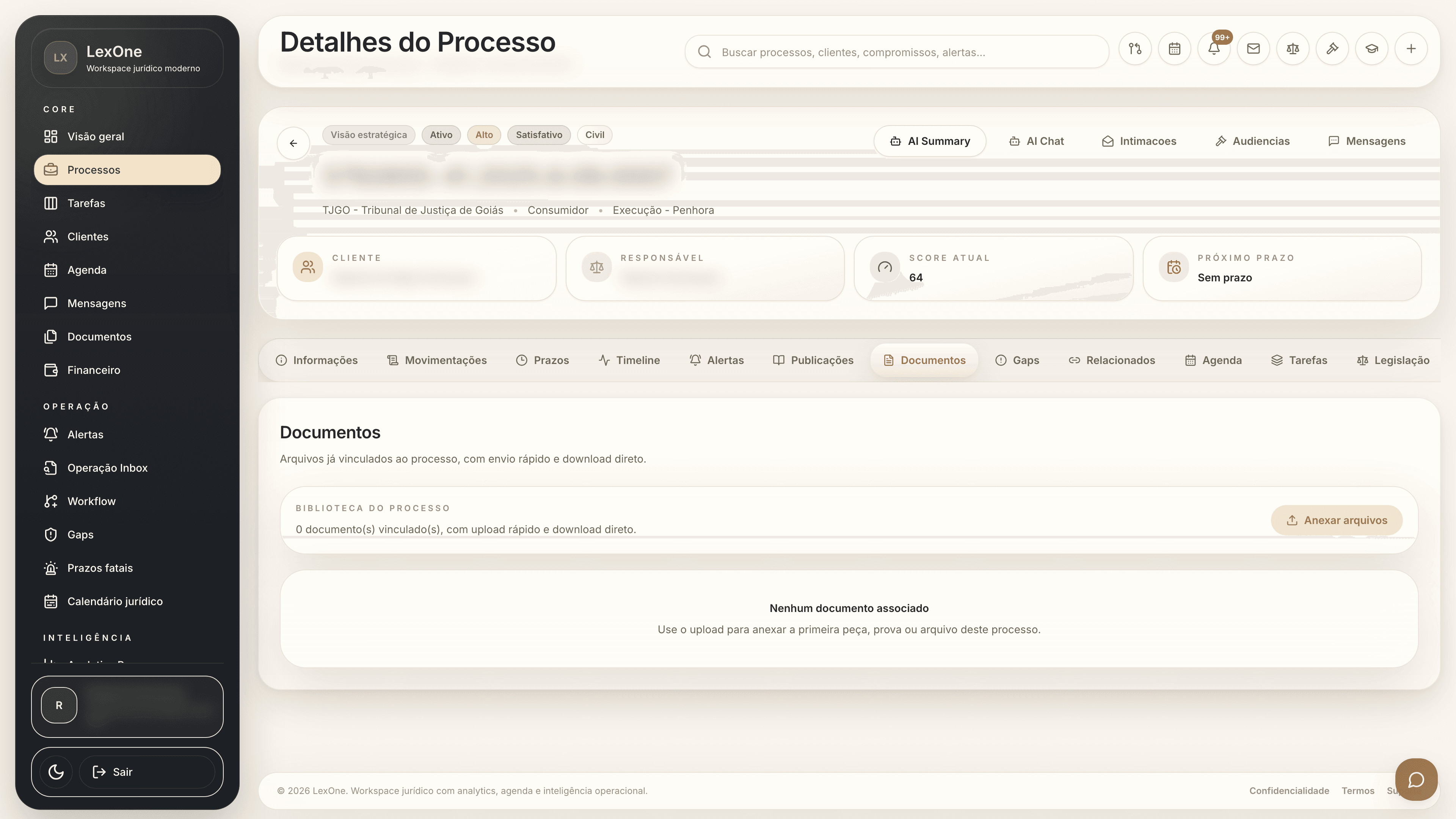 Documentos ligados ao processo no LexOne