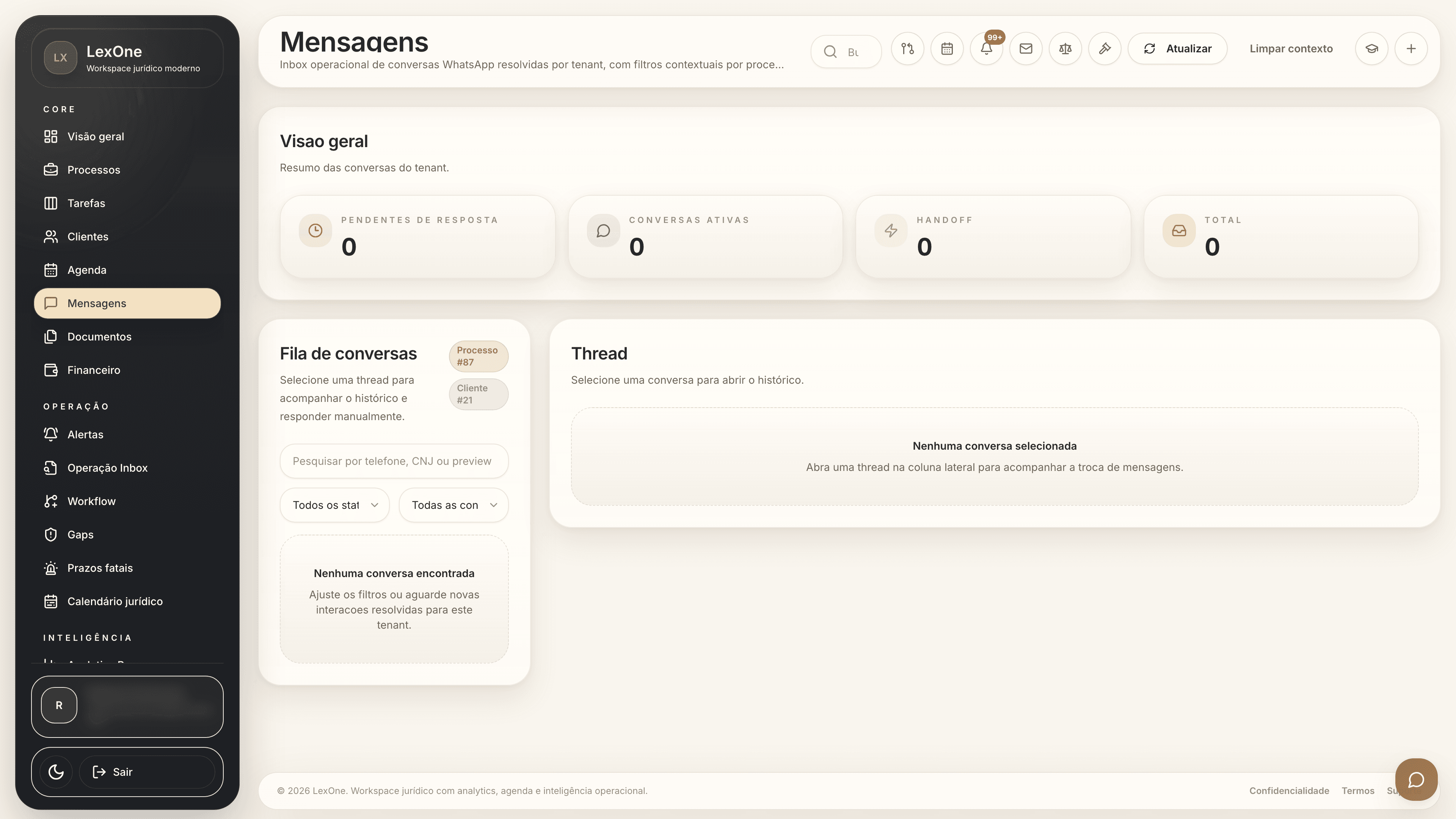 Mensagens ligadas ao processo do cliente