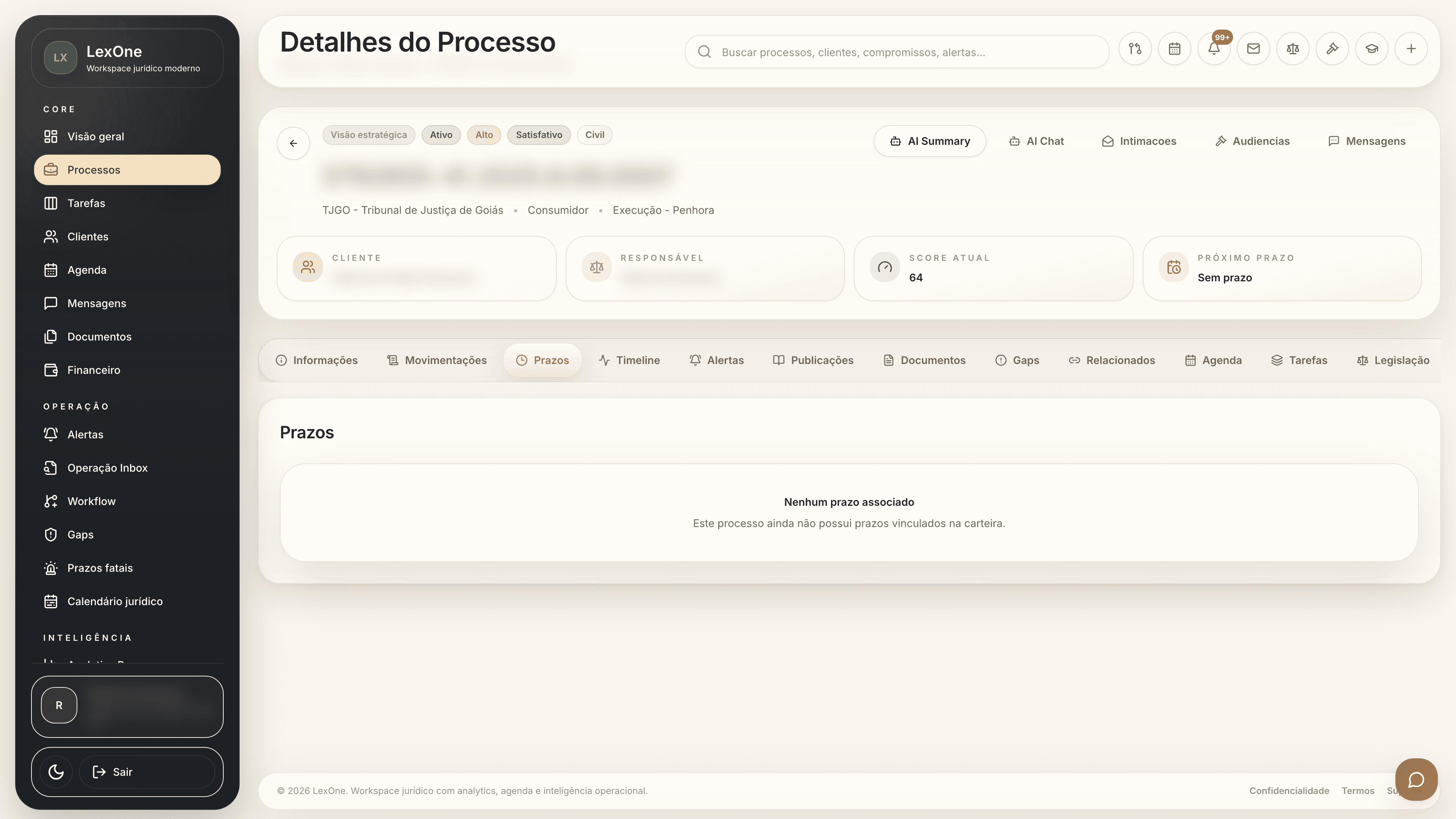 Prazos vinculados ao processo específico