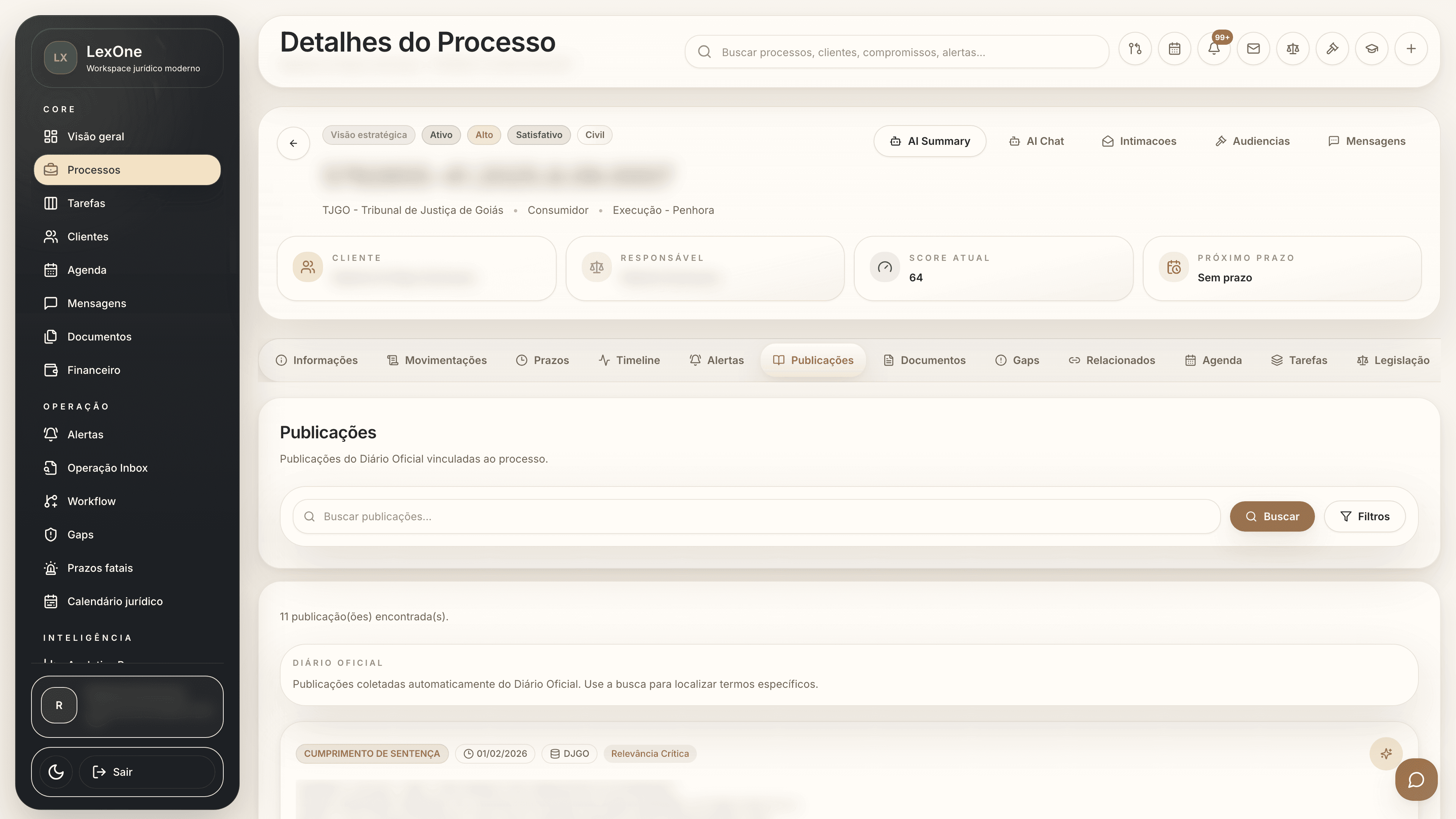 Publicações do Diário Oficial vinculadas ao processo